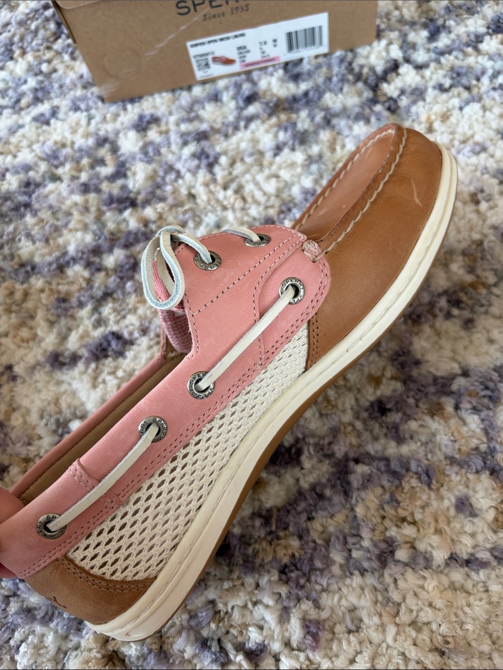 Sperry Koifish Pink Tan Leather Mesh Boat Shoes Women’s 7.5 NWT - Picture 9 of 12